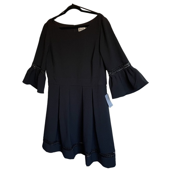 Eliza J Black Bell Sleeve Fit & Flare Dress Style EJ7M4254 Size 18 - Picture 3 of 15